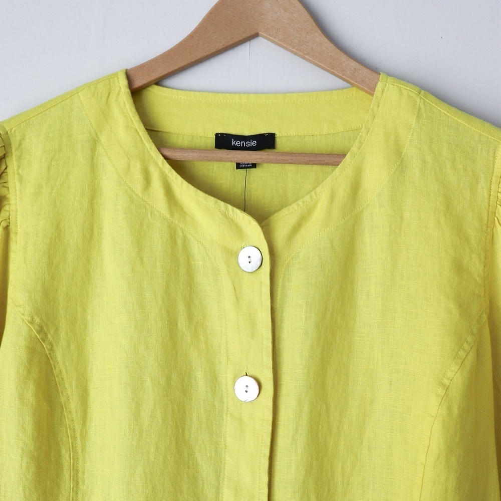 NWT Kensie 100% Linen Puff Sleeve Button Top XL - Picture 3 of 11